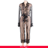 New White & Black & Blue Long Sleepwear Delicate Lace Gow