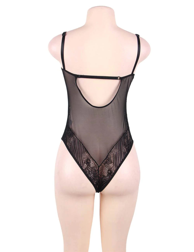 New Black Glamour Hollywood Sheer Lace Underwire Teddy