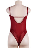 Wine Red Glamour Underwire Hollywood Sheer Lace Teddy With Steel Ring