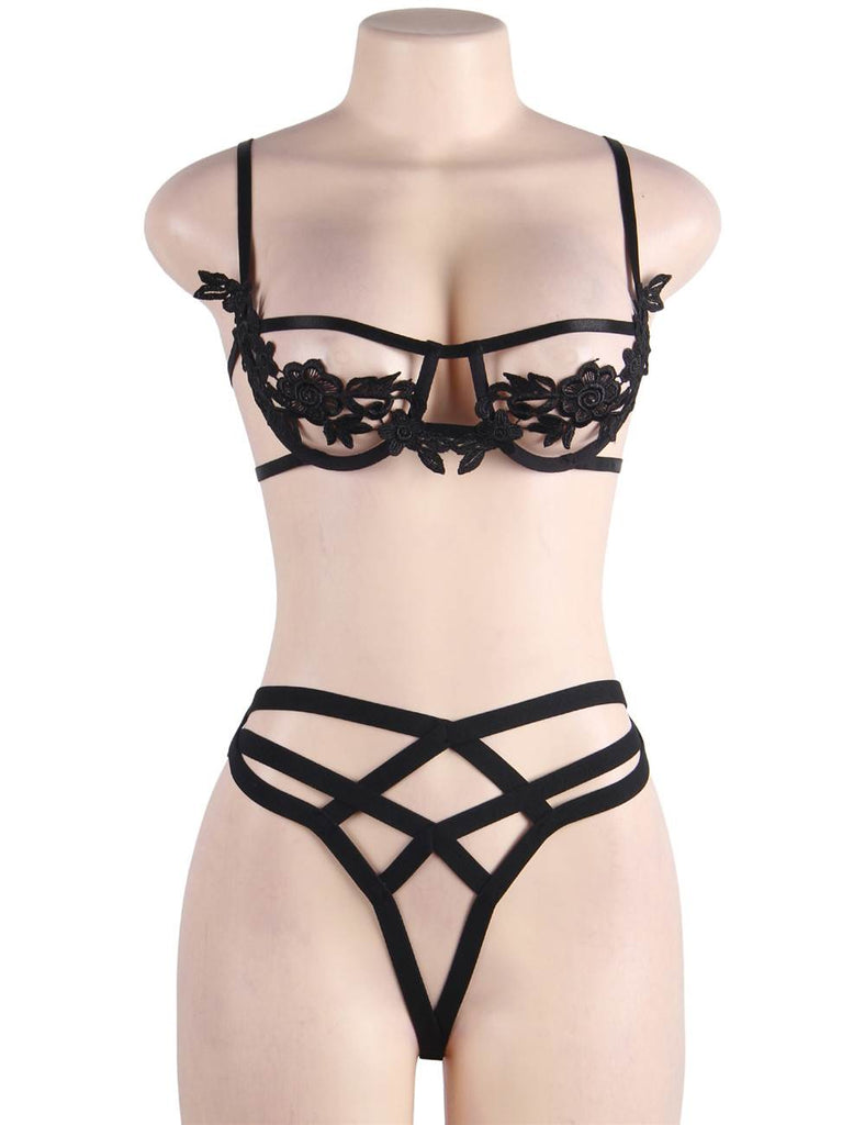 Elegant Embroidery Fashion Bra Set With Steel Ring