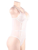 White Lace High Quality Eyelash Lace Splice Sexy Bodysuit