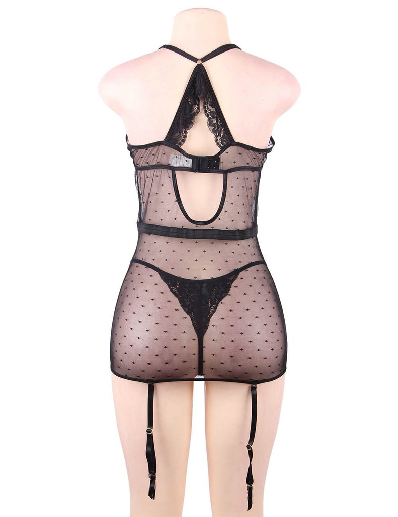 Black Delicate lace Stitching Babydoll With Underwire