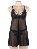 Black Lace High-end Delicate Embroidery Babydoll Lingerie Set