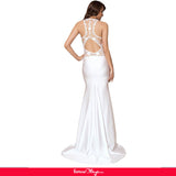 Embroidery Sleeveless High Neck Backless White Party Gown