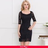 Black Sexy Round Neck Lace Bodycon Dress