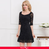 Black Sexy Round Neck Lace Bodycon Dress