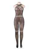 Plus Size Black Multi-Strand Sling Hollow Bodystocking