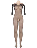New Plus Size Black Fishnet Diamonds Long Sleeve Bodystocking With Farawlaya