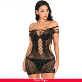 New Sexy Sparkle Glitter Rhinestone Fishnet Hollow Out Lingerie Bodysuit