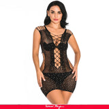 With Farawlaya Sexy Sparkle Glitter Rhinestone Fishnet Hollow Out Lingerie Bodysuit