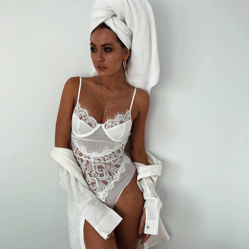 gagaopt Women One Piece Lace Bodysuit Mesh Babydoll Teddy Lingerie