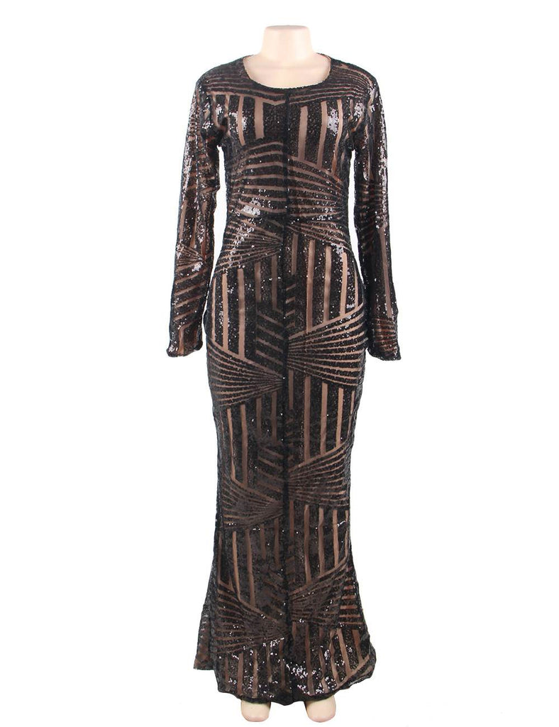 Black Striped Sequins Long Dress