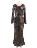Black Striped Sequins Long Dress