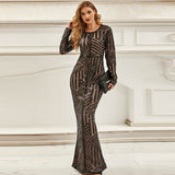 Black Striped Sequins Long Dress