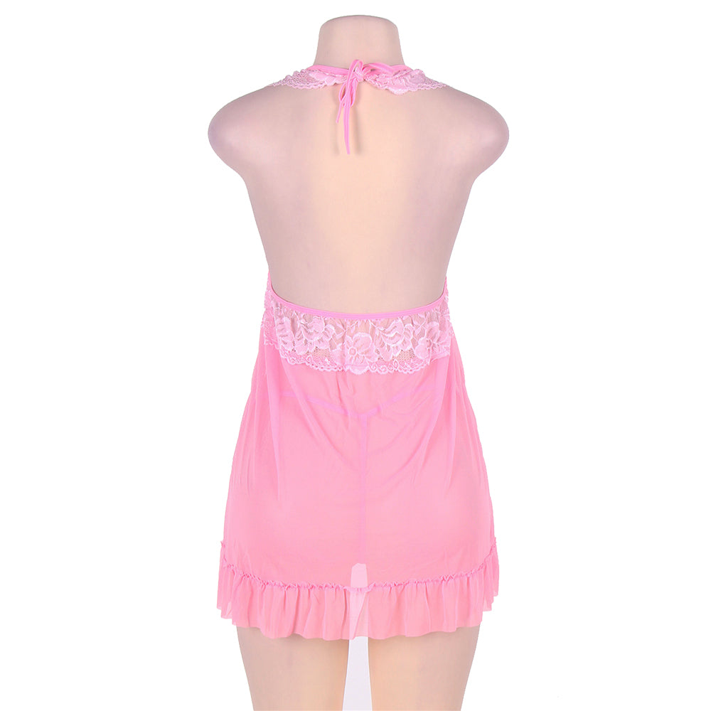 Lace Top Plus Size Open Back Babydoll
