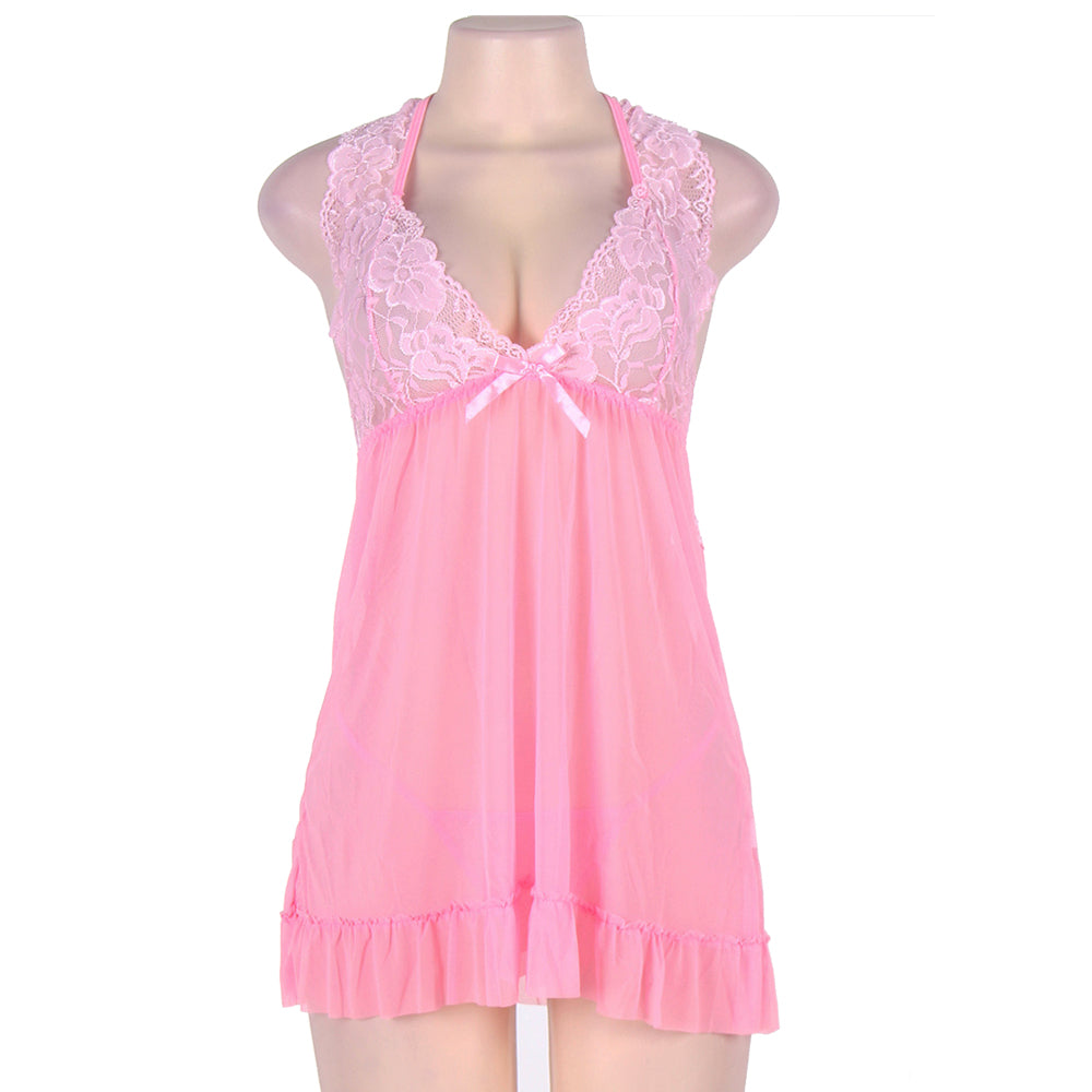 Lace Top Plus Size Open Back Babydoll