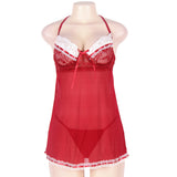 Red Plus Size Halter Open Back Mesh Babydoll