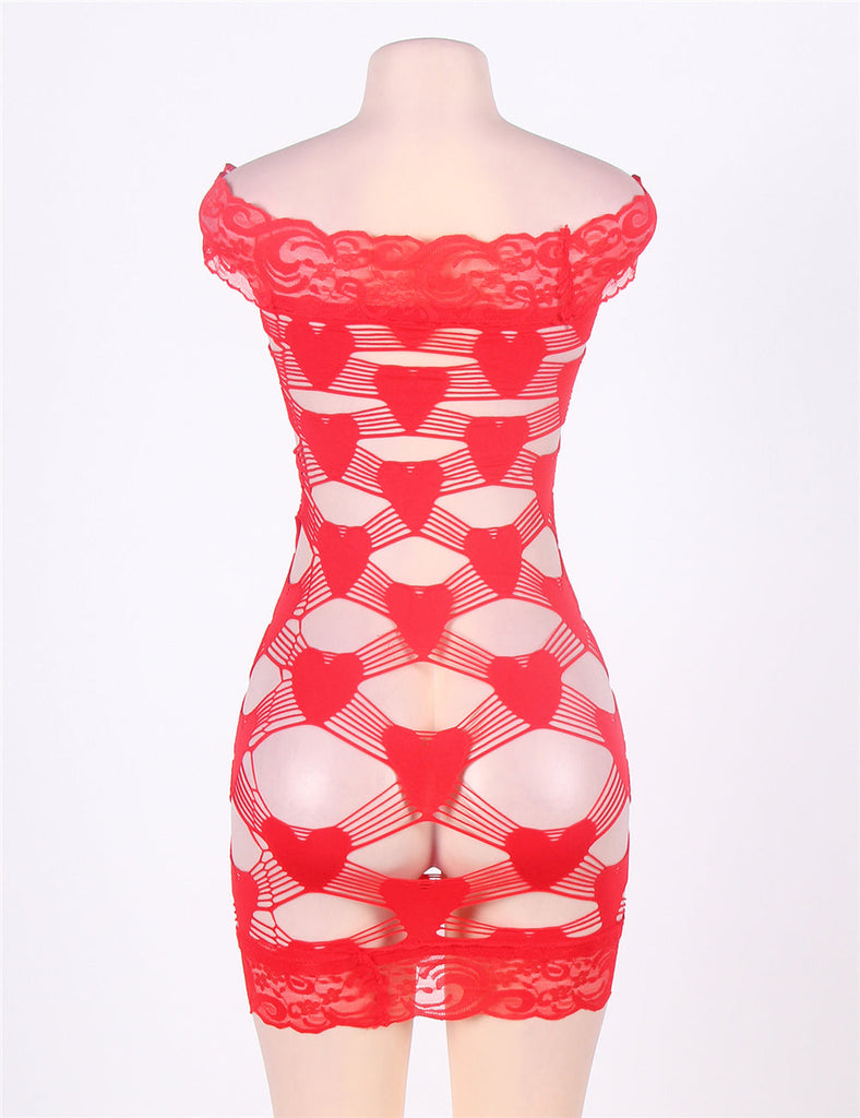 New Off Shoulder Fence Net Red Bodystocking