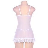 Plus Size White And Purple Embroidered Lace Cups Babydoll