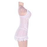 Plus Size White And Purple Embroidered Lace Cups Babydoll