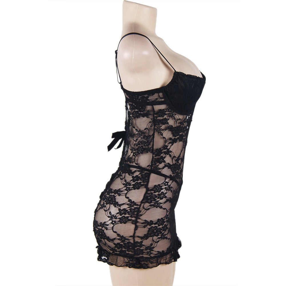 Lace Mesh Lingerie With Round Back