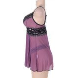 Purple Plus Size Mesh and Metallic Lace Babydoll Egypt
