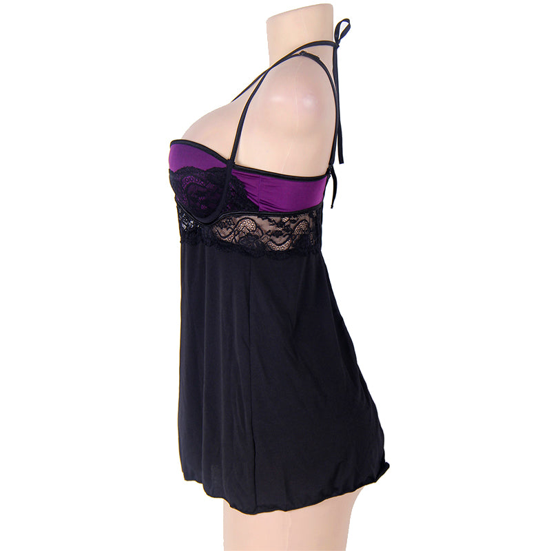 New Plus Size Lace Stitching Halter Babydoll