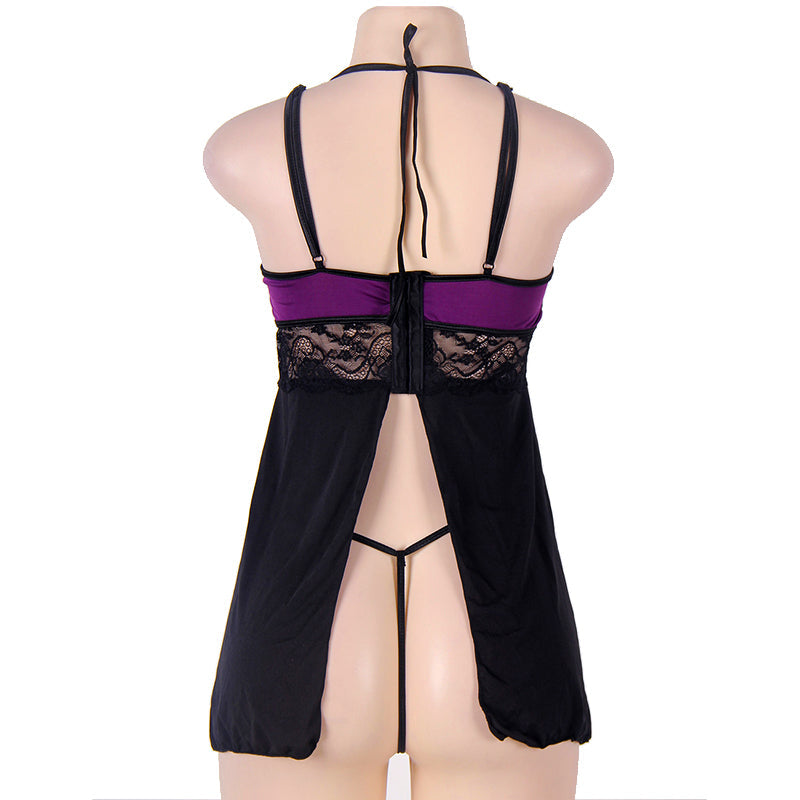 New Plus Size Lace Stitching Halter Babydoll