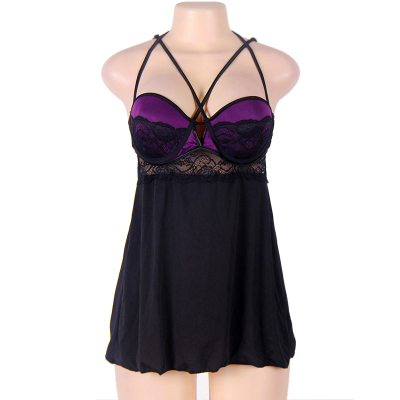 New Plus Size Lace Stitching Halter Babydoll