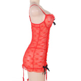 Red Halter Heart Jacquard Mesh Garter Lingerie