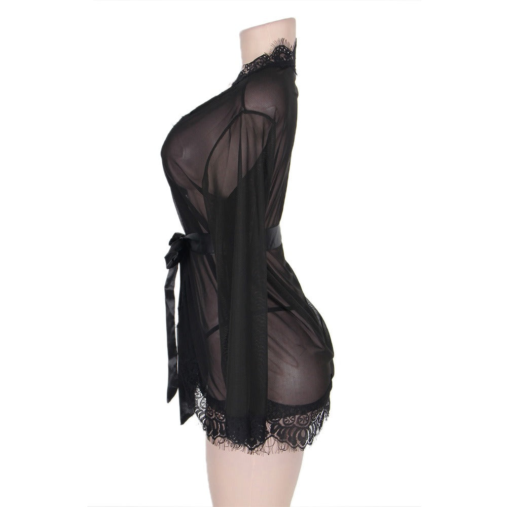 Robe Lace Trim With Thong With Farawlaya