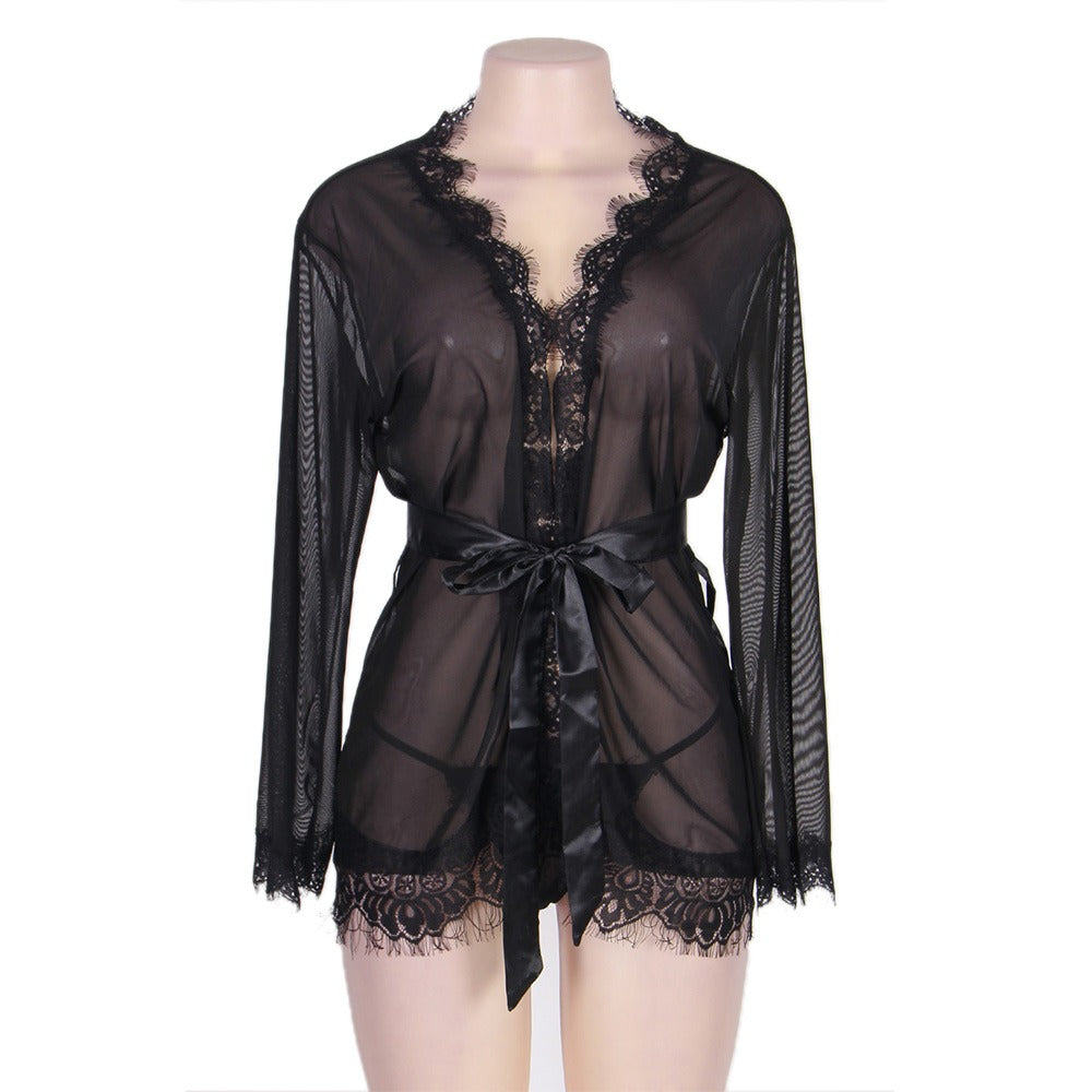 Robe Lace Trim With Thong With Farawlaya