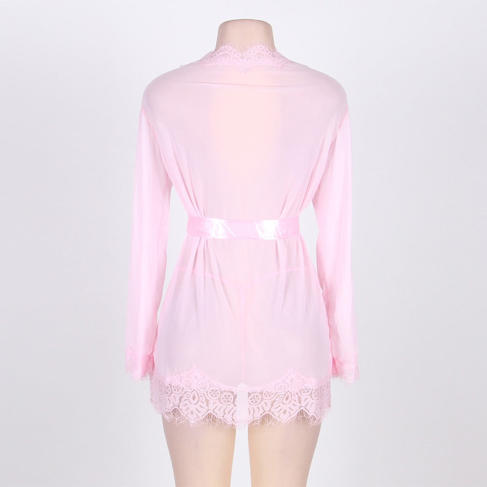 Robe Lace Trim With Thong With Farawlaya