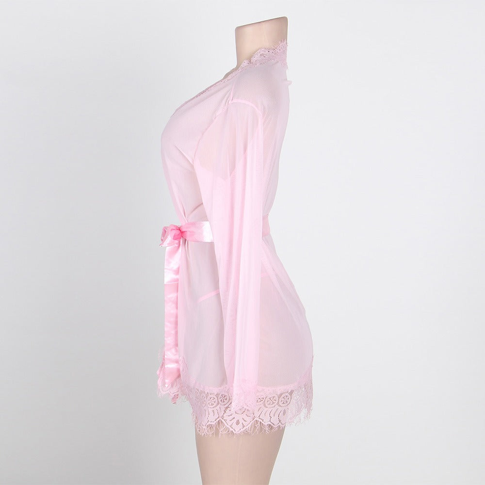 Robe Lace Trim With Thong With Farawlaya