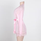 Robe Lace Trim With Thong With Farawlaya