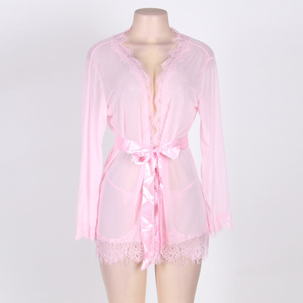 Robe Lace Trim With Thong With Farawlaya