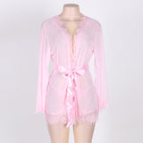 Robe Lace Trim With Thong With Farawlaya