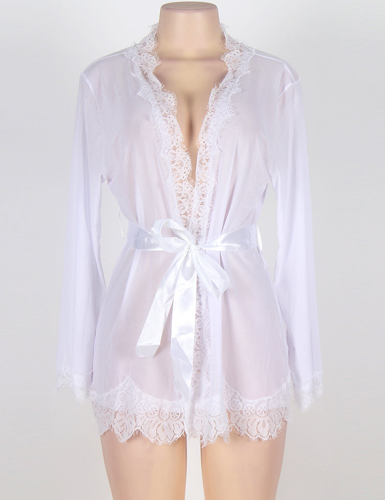 Robe Lace Trim With Thong With Farawlaya