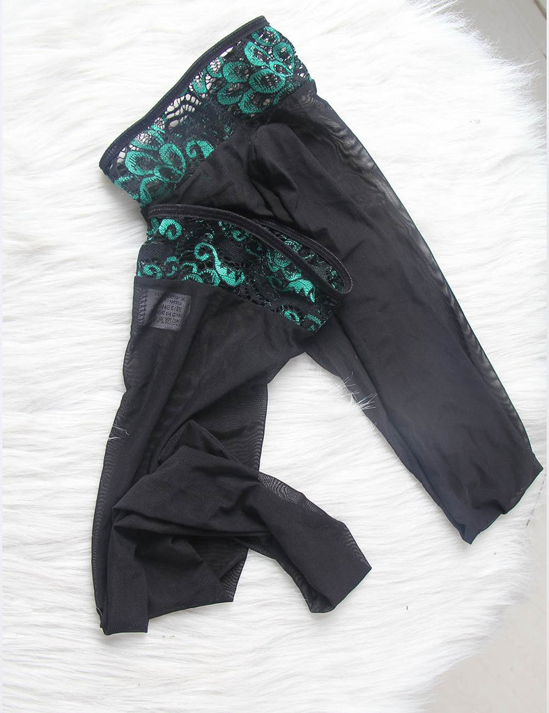 Flirty Peacock Green Teddy With Garter And Stocking