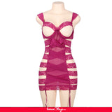 Rosy Crotchet Lace Sexy Babydoll With G-string