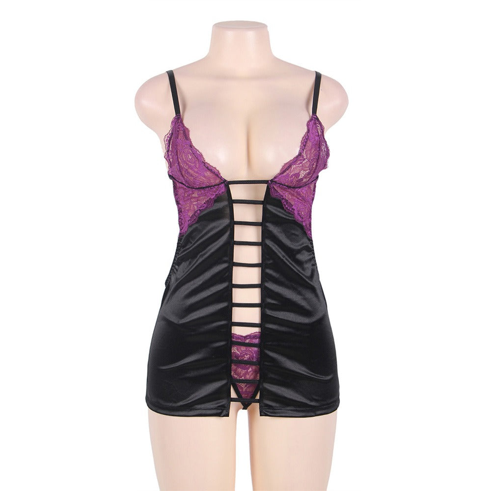 New Purple Lace Cups Satin Plus Size Chemise