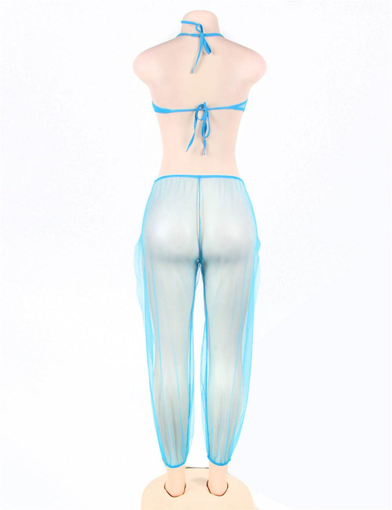 Blue India Style Sexy Bralette Lingerie Set With Golden Paillette