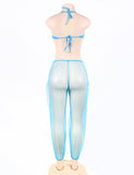 Blue India Style Sexy Bralette Lingerie Set With Golden Paillette