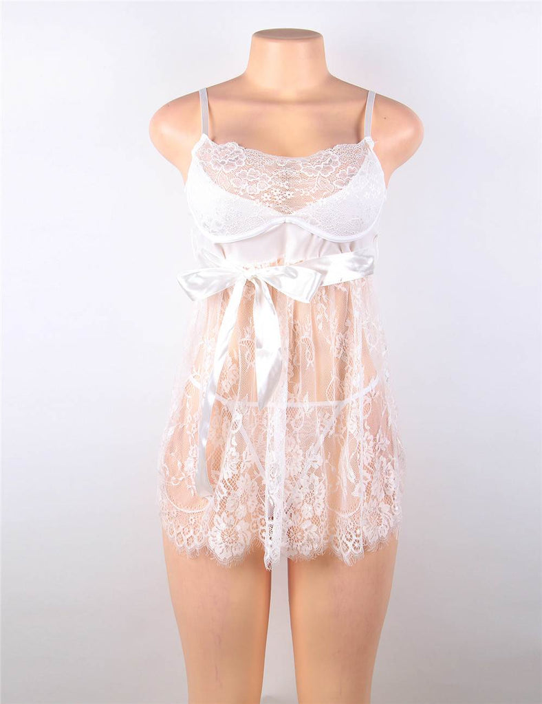 New Fast Shipping White & Black & Blue & Red Eyelash Trim Lace Babydoll Lingerie