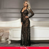 New Black & Maroon & White & Green Delicate Lace Long Sleepwear Gown