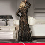 New Black & Maroon & White & Green Delicate Lace Long Sleepwear Gown