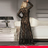 Black & Maroon & White & Green Delicate Lace Long Sleepwear Gown
