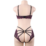 Fashion Sexy Lace Underwire Stitching Cross Straps Sexy Bra Set