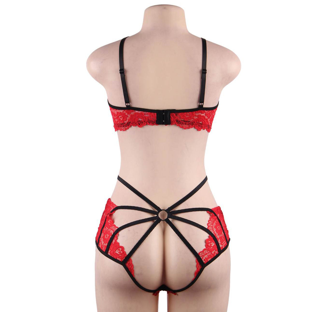 Fashion Sexy Lace Underwire Stitching Cross Straps Sexy Egypt Bra Set