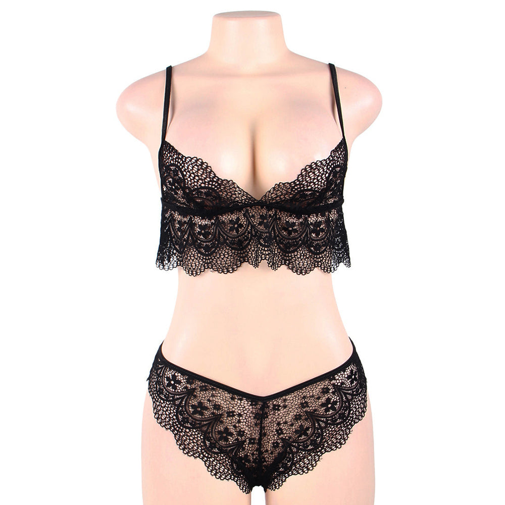 Black Lace Temptation 2pcs Bralette Lingerie Set